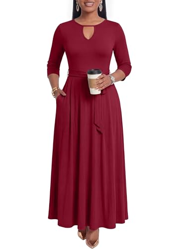 Image of MarryUP Women 2025 Casual Loose Maxi Dress with Pockets V Neck Short Sleeve Tiered Long Summer Beach Swing Dresses