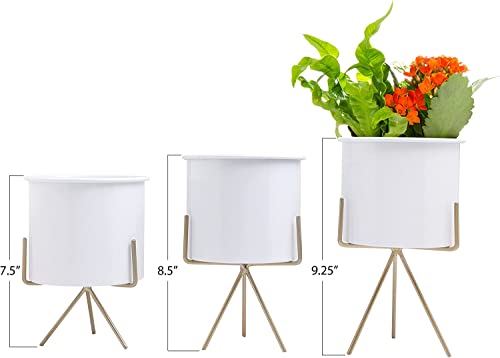 Image of Planters for Indoor Planters Indoor Plant Stands with Pots (White /Gold (Short Stands) Set of 3)