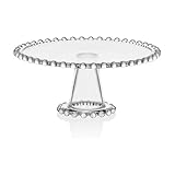 Fitz and Floyd Beaded Glass Footed Cake Stand Serving Platter, 10.75 Inch