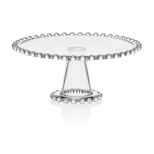 Fitz and Floyd Beaded Glass Footed Cake Stand Serving Platter, 10.75 Inch