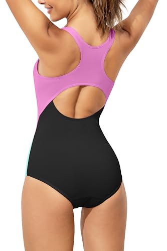 Image of Beautikini Period Swimwear One Piece Leakproof Menstrual Swimsuit Racerback Color Block Bathing Suit for Teen Girls Women