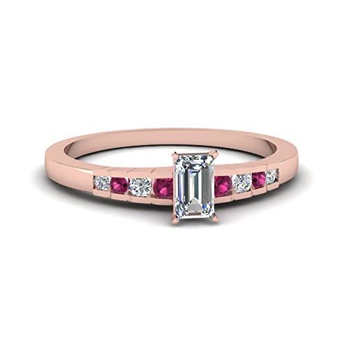 Image of 55Carat Choose Your Gemstone Diamond CZ Graduated Accent Ring Rose Gold Plated Emerald Shape Petite Engagement Rings Everyday Jewelry Wedding Jewelry Handmade Gifts for Wife US Size 4 to 12
