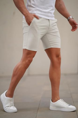 Image of GINGTTO Mens Slim Fit Shorts Plaid Chino Short Tapered Leg Skinny Stretch