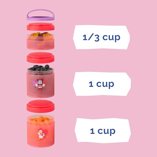 Image of Whiskware Disney Stackable Snack Containers for Kids and Toddlers, 3 Stackable Snack Cups for School and Travel, Minnie and Daisy