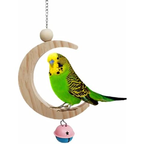 Parakeet Wood Swing Moon Shaped Hanging Ring Bird Branch Chew Parrot Toys (Large) Cover