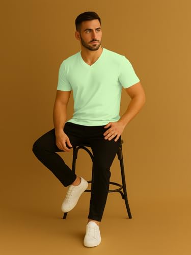Image of Friskers Men's V-Neck Short Sleeves Cotton T-Shirt - Casual T-Shirt, Regular Fit
