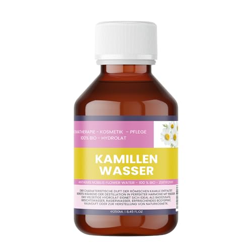 Agua de manzanilla Orgánica – 100% natural – Anthemis nobilis Flower Water – Tónico facial y corporal – Vegana, sin alcohol, sin aditivos – Nakobe (250 ml)