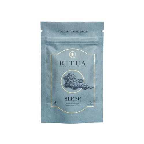 Ritua Wellness Natural Sleep Supplement 7-day Trial Pack, Deep Sleep Aid, Mushroom Supplement with Kava Powder, Reishi Mushroom and Passionflower Extracts, Alternate to Sleep Gummies, 14 Capsules