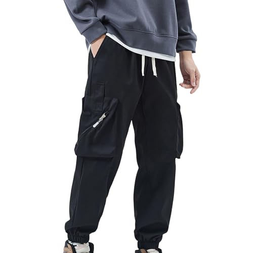 Mens Cargo Pants Relaxed Fit - Tactical Pant for Men Joggers Workout Stretch Sweatpants Hiking Drawstring with Pockets Construction Workwear Lightweight Fall Fashion 01# Black 3X-Large