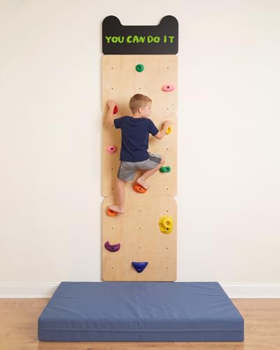 noblequest Wooden Rock Climbing Wall for Kids Indoor Climbing Wall Panels with 12 PP Rock Holds Customizable Routes Climbing Toy for Playroom Home Gym Adjustable for 3+ Years