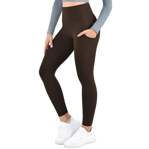 SINOPAHNT Yoga Pants for Women with Pockets, 4 Ways Stretch High Waisted Leggings for Yoga Exercise Brown SM
