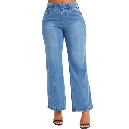 Jeans Pants Trousers Denim Trendy Wide Legs Loose Elastic Waist Elastic Slim Fit Straight Leg Pants