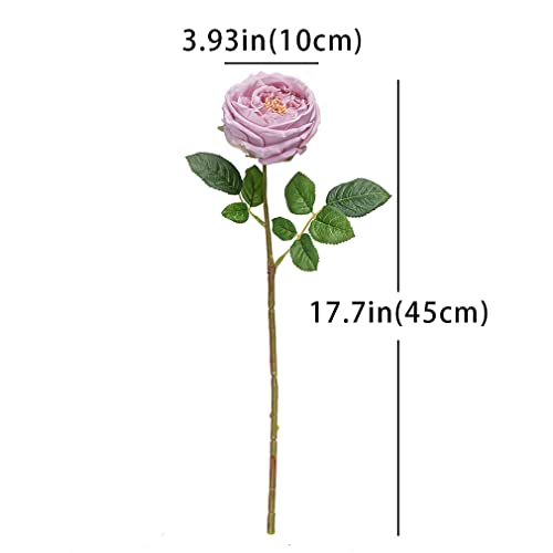 DUYONE Fake Flowers for Decoration Home Decor Artificial Flowers Austin Rose Peony Latex Fake Flower Living Room Decoration Vivid Pink Roses Peonies (Light Purple 4pcs) - Image 3
