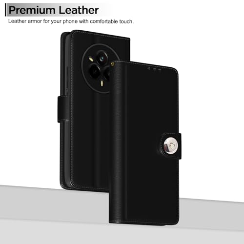Image of Pikkme Flip Cover Leather Finish | Inside TPU with Card Pockets | Wallet Stand and Shock Proof | Complete Protection Button Flip Case for Realme 14 Pro 5G(Black)