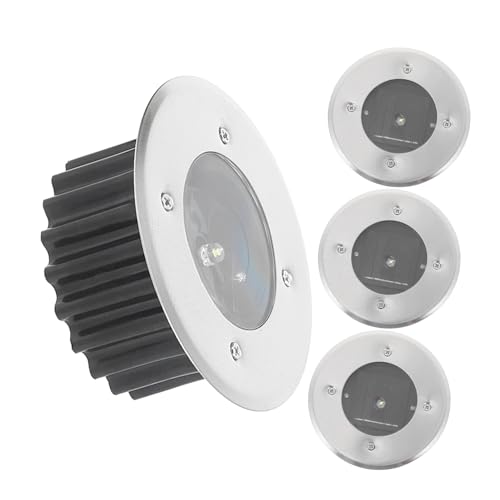 GLEAVI 4 piezas Lámpara Solar Enterrada de Acero Inoxidable Luz LED para Jardín Resistente la Intemperie Fácil Instalación sin Cables para y Exteriores