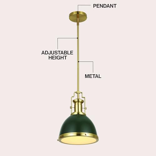 Image of JONATHAN Y Homer Industrial Dome Pendant 10 inch, Kombu Green /Brass Gold