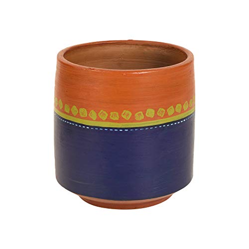 Image of AAKRITI ART CREATIONS Terracotta Planter Pot | Blue & Brown Earthen Design, Modern Art, Matte Finish | Decorative Plant Pot for Indoor & Outdoor Home Decor