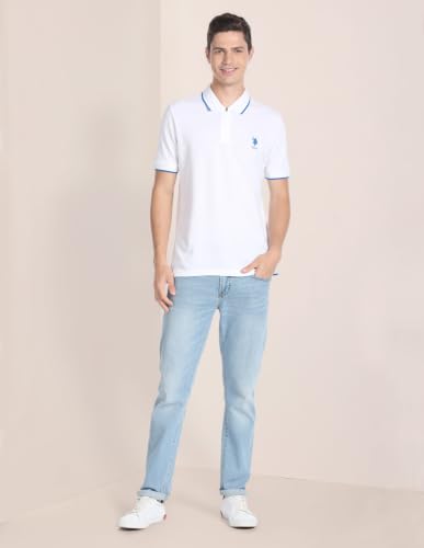 Image of U.S. Polo ASSN. Knitted Slim Fit Polo T Shirts for Men - 100% Cotton, Half Sleeves Mens Tshirt