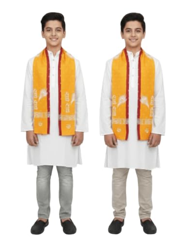 Traditional Hindu Puja Scarf Angavastram Saffron Orange Religious Stole for Men Boys Temple Wear Festival Prayer Shawl.-picture-21
