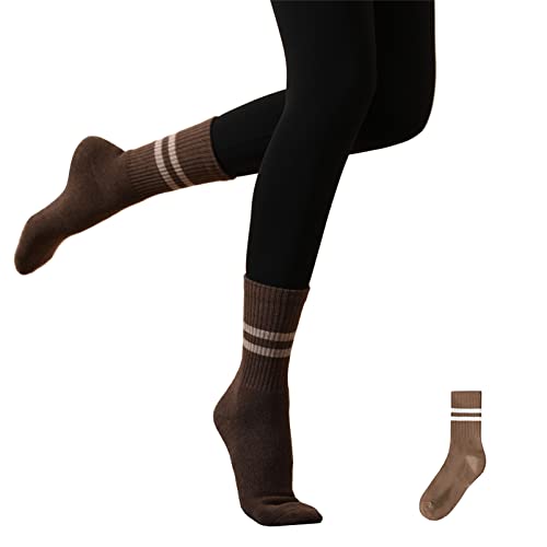 Yoga Socks Pilates Socks with Grips for Women Non Slip Grip Athletic Crew Socks for Workout Pure Barre Ballet Dance Hospital Socks Khaki