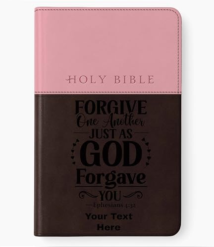 Personalized NLT Premium Gift Bible with Custom Engraved Text and Verse Design: Red Letter, LeatherLike, Pink/Dark Brown