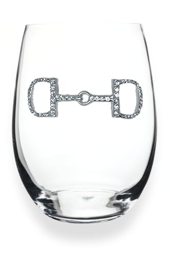 THE QUEENS' JEWELS Horse Bit Jeweled Stemless Wine Glass, 21 oz. - Unique Gift for Women, Birthday, Cute, Fun, Not Painted, Decorated, Bling, Bedazzled, Rhinestone