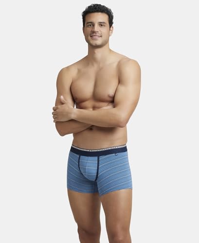 Image of Jockey US68 Men Super Combed Cotton Elastane Stretch Stripe Trunk with Ultrasoft Waistband