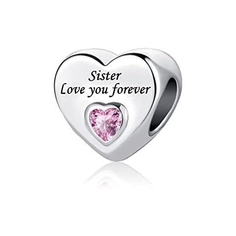 Chili Jewelry Women Pink Crystal Heart Love Sister Charm Compatible With Pandora Charms Bracelets Cover