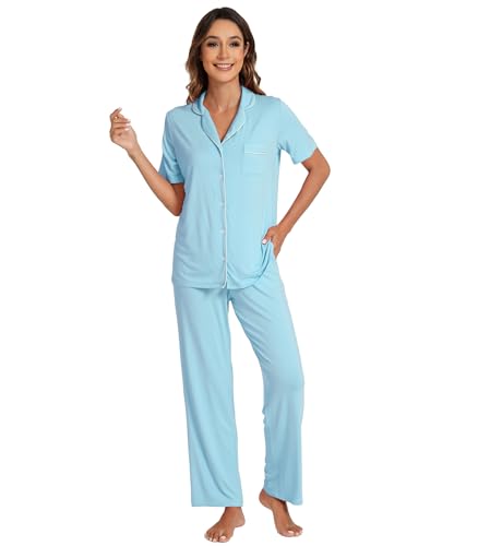 Image of WiWi Viscose from Bamboo Women's Pajamas Set Super Soft Button Down Top and Pants Sleepwear Cooling Pjs S-3X
