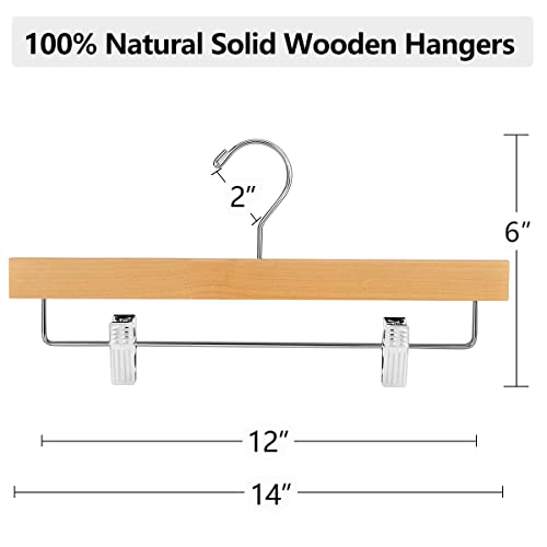 Amkufo 20Pcs Wooden Pants Hangers Solid Pants Hangers With Adjustable Clips 14 Inch Natural Wood Skirt Hangers Trousers Bottom Hangers With Non-Slip Clips And 360° Swivel Hook #TOP1