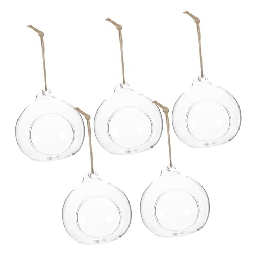 PRETYZOOM Portavelas Colgante De Vidrio Transparente 8 Cm Doble Apertura De 4,5 Cm, Set De 5 Unidades Cuerda De Yute 1,2 m para Decoración De Terrarios y Plantas Colgantes
