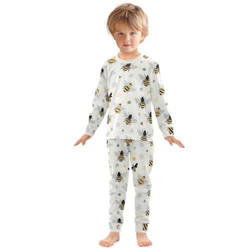 Pajama Sets Long Sleeve Bee Pattern Flowers Soft Comfy Sleepwear 2 Piece PJS 3-8T2
