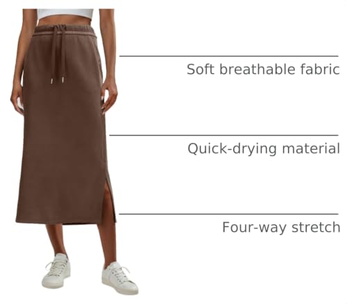 Image of Lepunuo Women's High Waisted Sweat Maxi Skirt with Pockets Slit | Ultra Soft Sweat Fabric, High Waist Drawstring, Deep Phone Pockets, Side Slit for Movement, Ideal for Lounge Travel