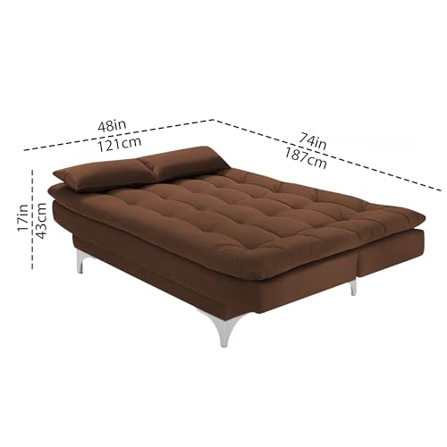 Image of Krancy Solid Wood 3 Seater Sofa Cum Bed with 2 Cushions | Convertible Wooden Couch for Living Room, Home & Office | Modern Designer Furniture | 3 Years Warranty | Brown