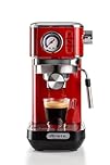 Ariete 1381 Machine à café avec manomètre, compatible avec café en poudre et dosettes ESE, 1300 W, capacité 1,1 L, 15 bar de pression, filtre ½ tasses, appareil Cappuccino, rouge