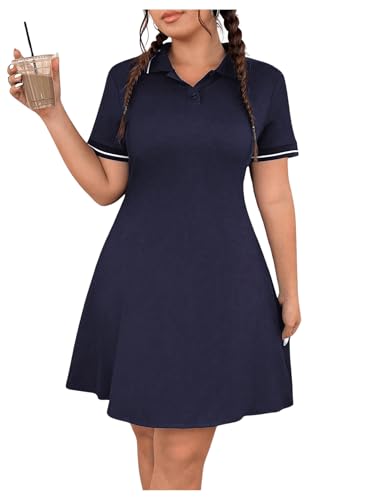 Image of RoseSeek Women's Plus Size Football Jersey Dress Collared Golf Tennis Dress Button Front A Line Streetwear Dresses