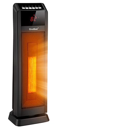 GiveBest Space Heater, 24" Ceramic Tower Heater with Remote Control 1H to 8H Timer ETL Certified Digital Oscillating Heater with Overheat Protection Tip-Over Switch Automatic Thermostat for Large Room Home