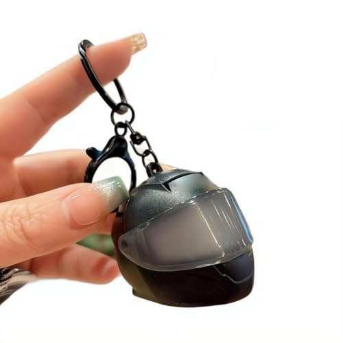 3D Motorcycle Helmet Keychain, Light Up Helmet Key Fob, Mini Simulation Pendant for Biker Motorcycle Lovers (Black)