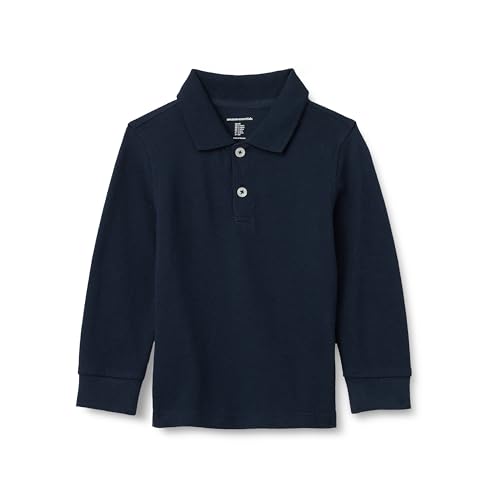 Amazon Essentials Polo de Uniforme de Piqué de Manga Larga Niño, Azul Marino, 5 años