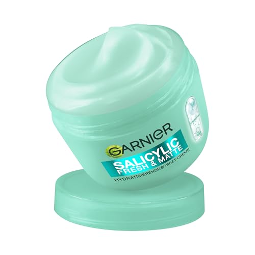 Garnier Salicylic Fresh & Matte Hydratisierende Sorbet Creme – Gesichtspflege mit Salicylsäure & 4% Niacinamid gegen Unreinheiten – Mattierende Feuchtigkeitscreme für ebenmäßigen Teint – 85ml