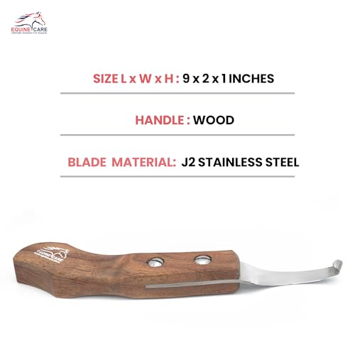 Image of Equine Care Left-Handed Farrier Hoof Knife, Sheesham Wood Handle | Left-handed farrier hoof knife with genuine Sheesham wood handle; curved J2 stainless steel blade