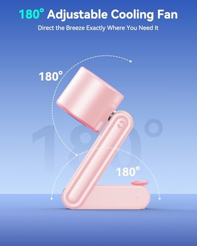 Portable Foldable Fan with Ice Cooling,Handheld Fan 199 Speed Adjustable,5500mAh Rechargeable Personal Fan with Digital Display and Lanyard, Summer Essential for Travel, Office, Outdoor,Pink - 4