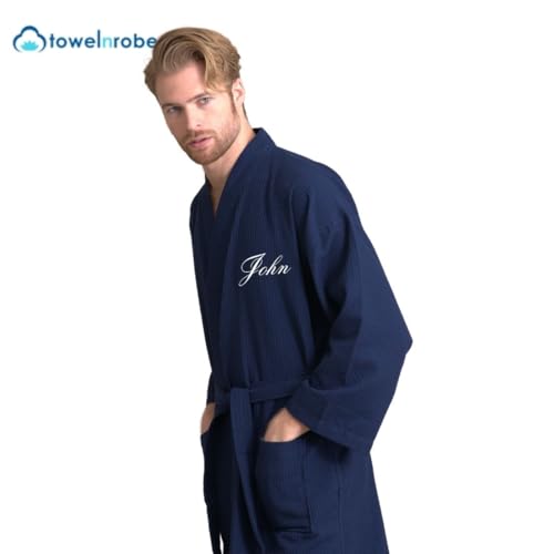 TOWELNROBE Handsome Waffle Spa Bathrobe for Men. Luxurious Square Pattern Premium Cotton3