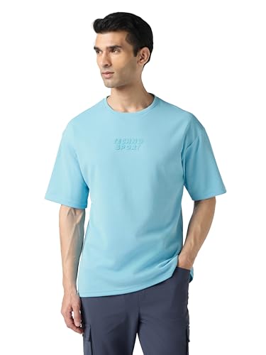 Image of TECHNOSPORT Men Printed Oversized Round Neck T-Shirt with COTFLEX, Dry Fit Sports Tee, Oversized Activewear T-Shirt for Gym, Running, Sports & Casual Wear