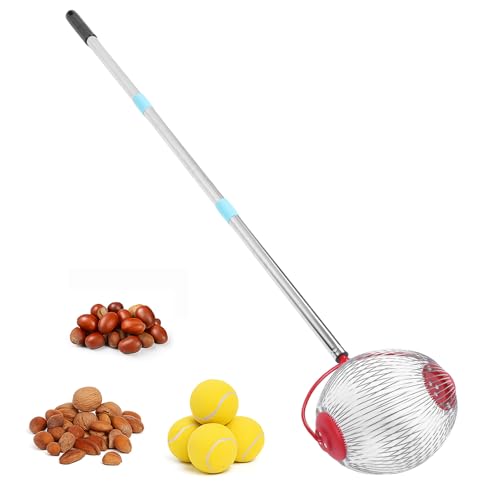 Elprico Nut Gatherer,44.7 Inch Rolling Acorn Picker Upper Collector Tool with 3 Section Stainless Steel Pole for Pecans Walnuts Fruits (S)