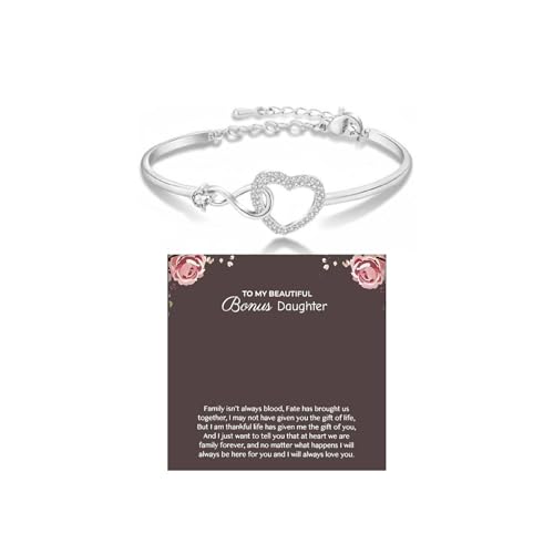 Image of To My Daughter Forever Connected Bracelet, Infinity Forever Love Heart Bracelets You Are Always In Mine From Mom Cubic Zirconia Adjustable Inspirational Gift Jewelry