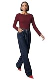 Trendyol Woman Claret Red Cotton Boat Neck Fitted/Fits Body Flexible Blouse TWOAW24BZ00166,burgundy L