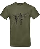 Smilo & Bron Herren T-Shirt mit Motiv Engel und Teufel Bedruckt Grün Urban Khaki 3XL