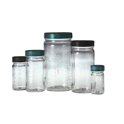Qorpak GLC-01479 Graduated Medium Round Bottle with 38-400 Black Phenolic Rubber Lined Cap, 60 mL, Clear (Pack of 48)
