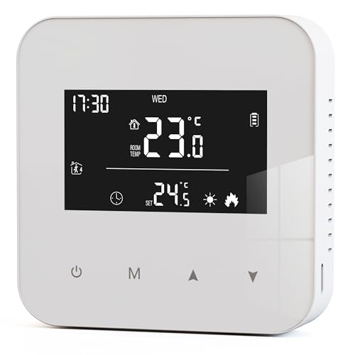 Termostato de 2 Hilos para calderas de Gas, termostato de batería programable Diario, cronotermostato Manual de Ambiente de Pared. No Incluye baterías y el Producto no se Puede conectar a Wi Fi.